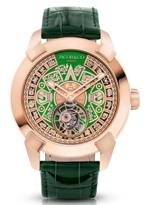 Jacob & Co Pioneer Aztec Calendar Rose gold Green Dial replica watch